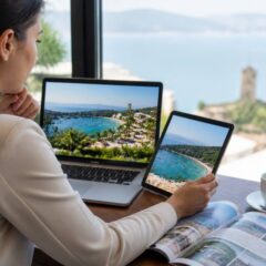 Vakanties vergelijken op laptop en tablet bij een raam